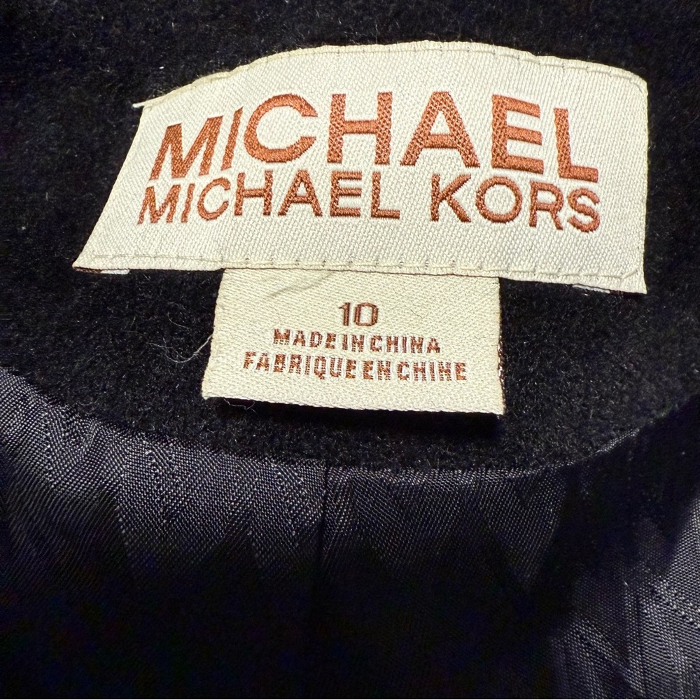 MICHAEL Michael Kors Black Wool Angora Blend Coat Real Fur Collar Women’s 10 - Picture 11 of 13